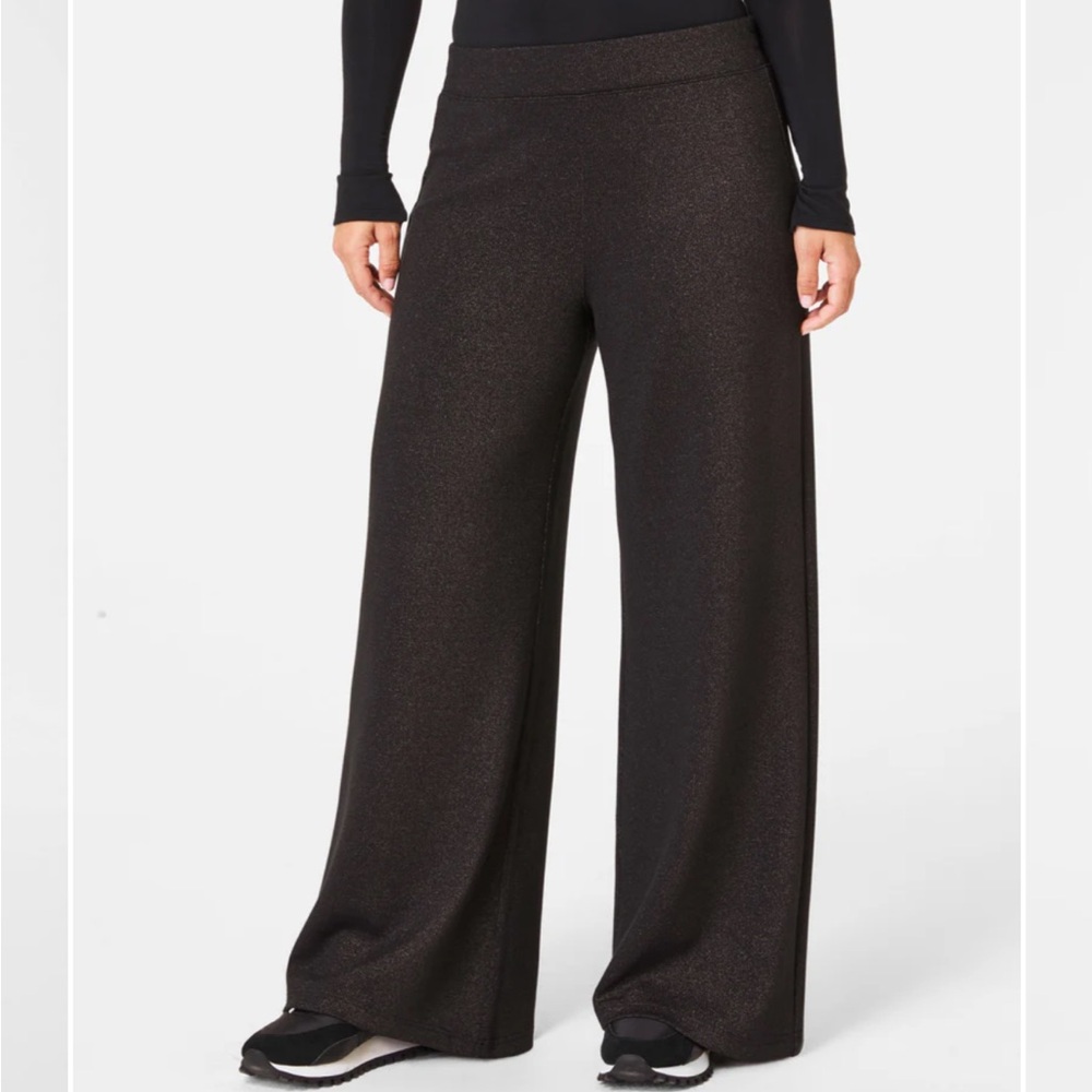 SPANX AIR ESSENTIALS-WIDE LEG PANTS-LTD EDITION COLOR/BLACK SILVER—NEW IN PKG